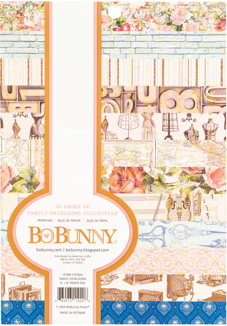 Bobunny Single-Sided Paper Pad 6"X8" 36/Pkg-Family Heirlooms, 12 Designs/3 Each - 7311020 - 665573110206