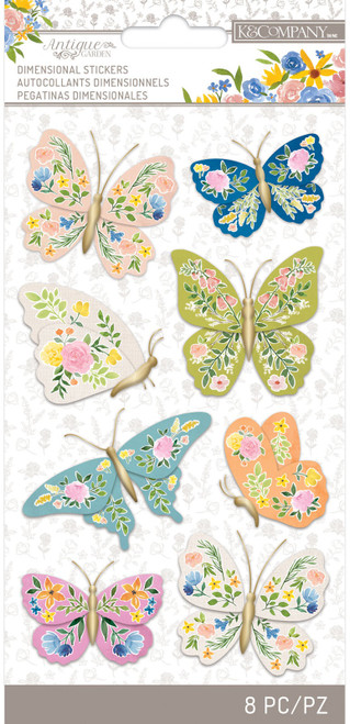 K&Company Antique Garden Dimensional Stickers 8/Pkg-Fabric Butterfly - 30000089 K&Company Antique Garden Dimensional Stickers 8/Pkg-Fabric Butterfly - 30000089