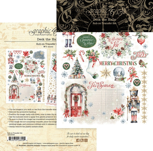 2 Pack - Graphic 45 Rub-On Transfers-Deck The Halls - 5A00350F-1H6J8 - 810070168094