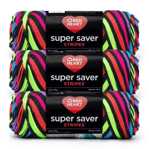 8 Pack Red Heart Super Saver Yarn 3 Pack-Neon Stripes 5A002K68-1GLRS - 726465299734