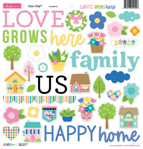 Bella Blvd Ciao Chipboard Stickers 12"X12"-Icons, Love Grows Here - 5A0034LJ-1H67H - 810176551547