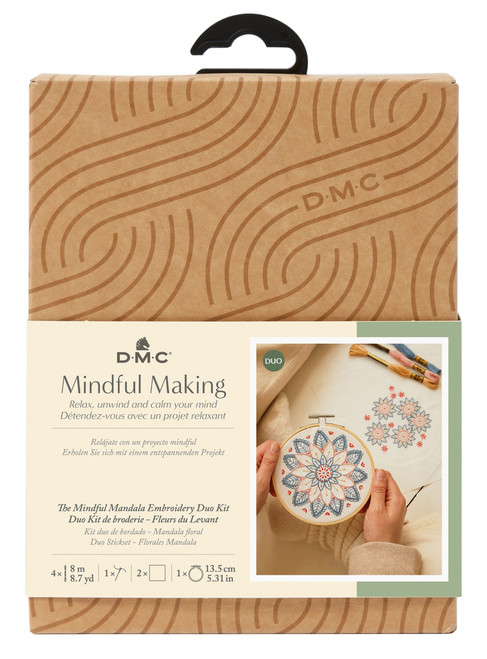 DMC Mindful Making Embroidery Duo Kit-Mandale Floral - 5A0034FT-1H636 - 3357995022829