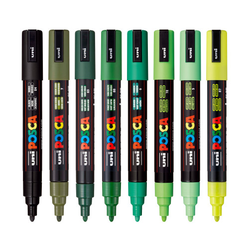 POSCA 5M Medium Bullet Tip 2.5mm Paint Marker 8/Pkg-Green Shade - 5A00317M-1H3DL