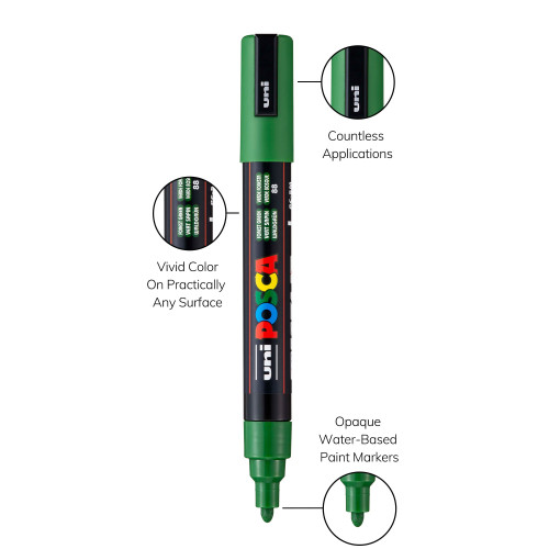 POSCA 5M Medium Bullet Tip 2.5mm Paint Marker 8/Pkg-Green Shade - 5A00317M-1H3DL