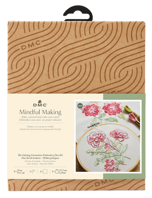 DMC Mindful Making Embroidery Duo Kit-Calming Carnations - 5A0034FH-1H63G - 3357995019270