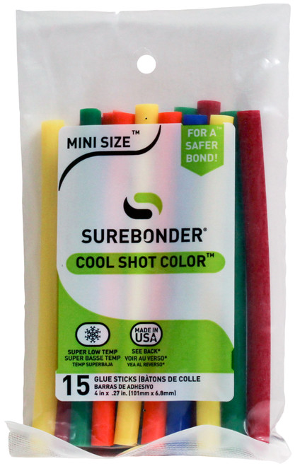 5 Pack - Surebonder Cool Color Shot Super Low-Temp Mini Glue Sticks-.27"X4" 15/Pkg Multicolor - CS-15CV - 018239355969 5 Pack - Surebonder Cool Color Shot Super Low-Temp Mini Glue Sticks-.27"X4" 15/Pkg Multicolor - CS-15CV - 018239355969