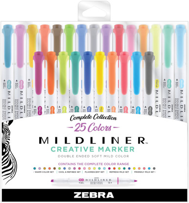 Zebra Mildliner Double Ended Brush Pen & Marker 15/Pkg-Assorted Colors  79115 - GettyCrafts