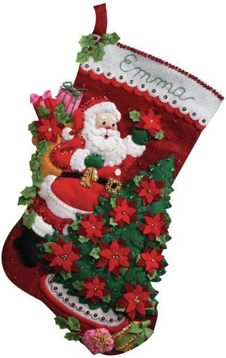 Bucilla Felt Stocking Applique Kit 18 Long-Santa Poinsettia Tree 86142 -  GettyCrafts