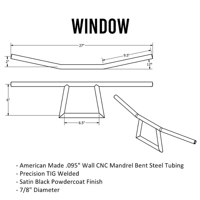 TC Bros Window  Chopper 7/8"  Handlebar  - Black
