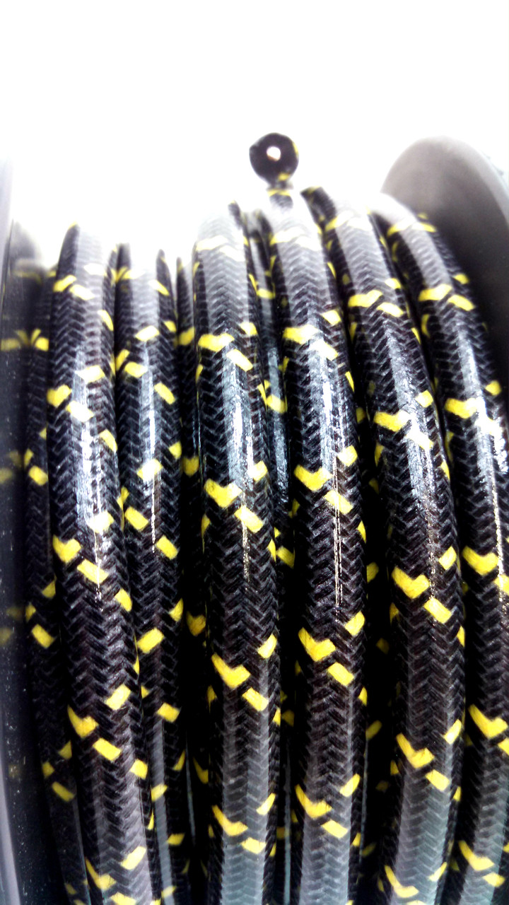 Cotton Braided Spark Plug Wire, Black with Yellow Tracers *by the foot*