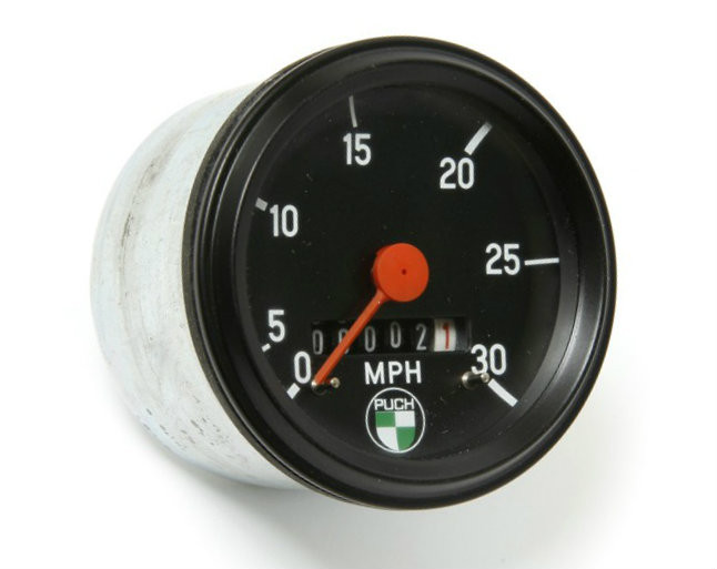 NOS Puch VDO Speedometer, Black Bezel Moped Division