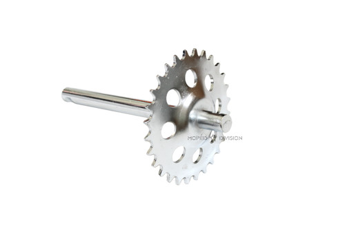 Puch Maxi S Pedal Crank w/ 28 Tooth Sprocket, 200mm Spindle - Chrome