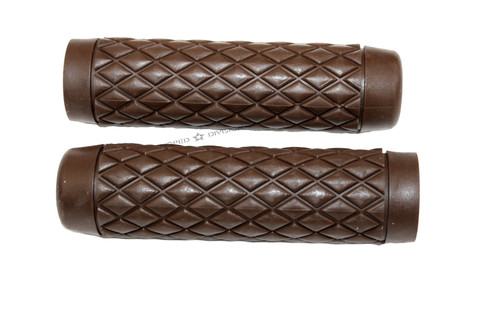 Moped / Motorcycle Quilted Diamond Hand Grip Set - Brown