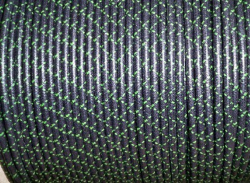 Cotton Braided Spark Plug Wire, Black with Green Tracers *by the foot*