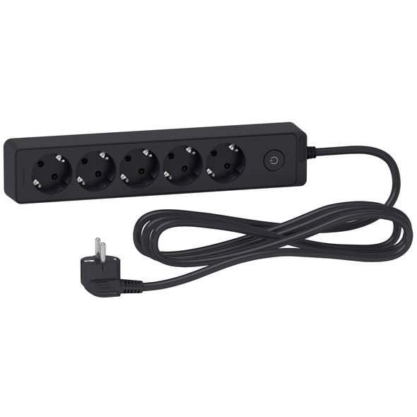 Schneider Electric Trailing lead, Unica extend, 5 Schuko, swicthable, 3m cable, anthracite