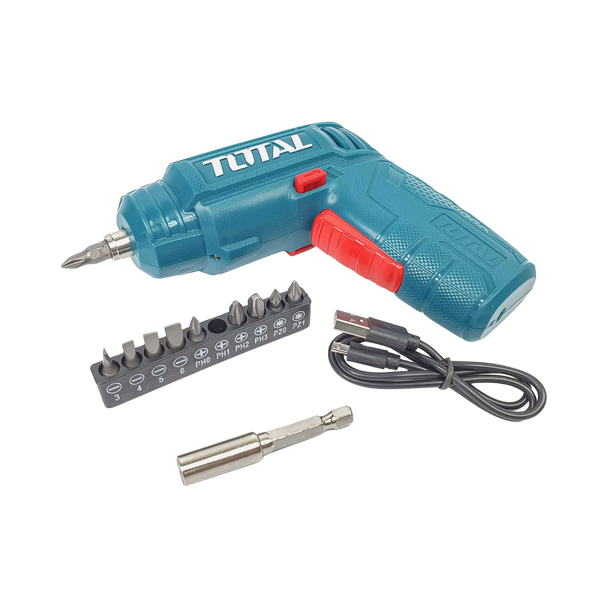 Total Li-ion Cordless Screwdriver لمفك بطارية 4 فولت سوبر سلكت + 11 قطعة اضافية وشاحن USB