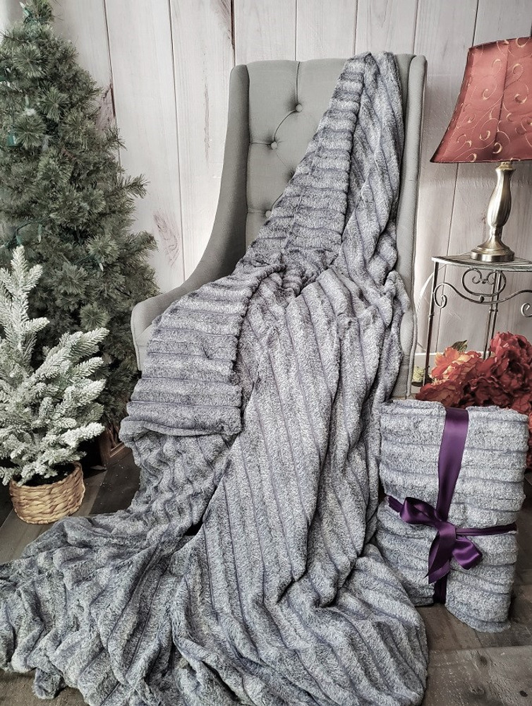 A 60"x74" Iced SABLE Blanket, color is Steel. DIVINE Fabric Upgrade. *DEAL