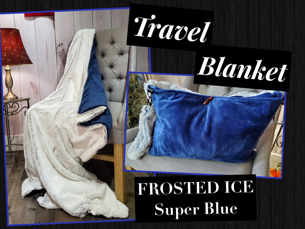 A FROSTED ICE Travel Blanket, color is blue. *DEAL
