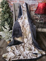 A 60"x70" XLarge CAMOUFLAGE Blanket, color-Snow White Timber. Gray "GATOR" Minky back. *DEAL