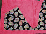 A Self-Binding SUGAR SKULLS Large Throw Blanket, w/Neon Pink BELLA. (50"x58")