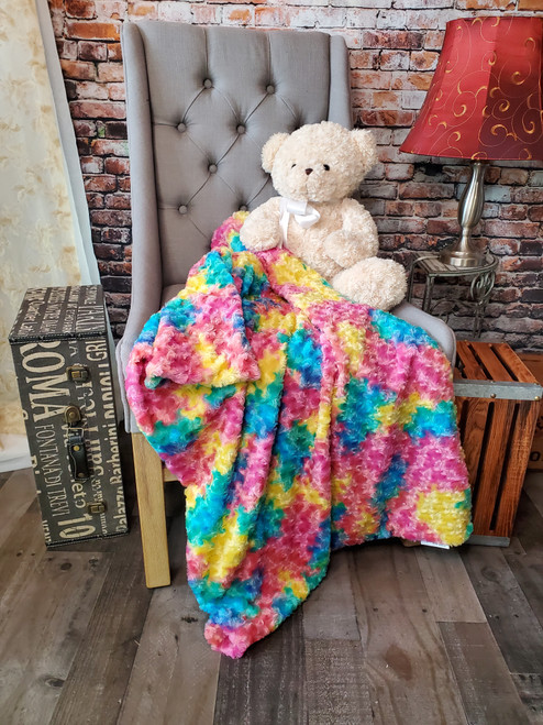 A 30"x40" Rainbow Cotton Candy Baby Blanket, "ROSES" collection. Heavy-weight design. *DEAL