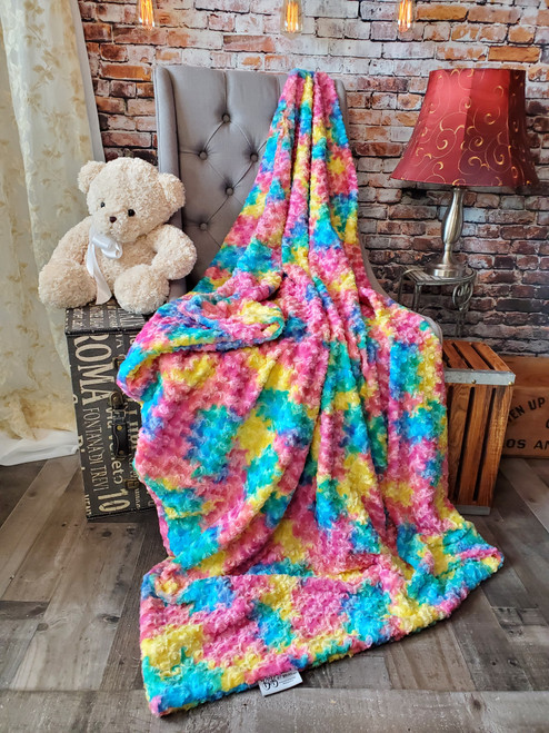 A 42"x62" Rainbow Cotton Candy Throw Blanket, "ROSES" collection. Heavy-weight design. *DEAL