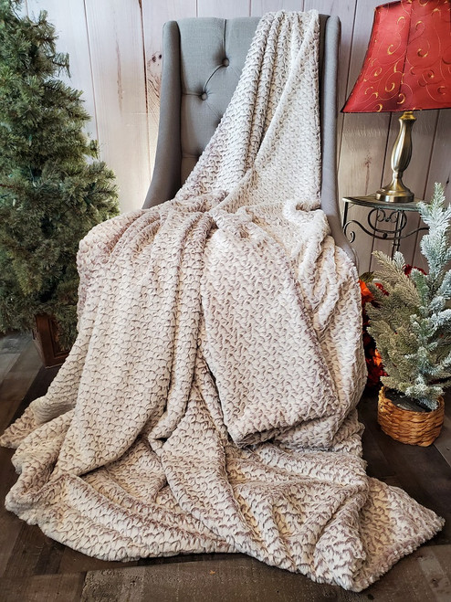 A Mocha-Latte RIDGE XX-Large (Oversized) Minky Blanket. (60"x83")