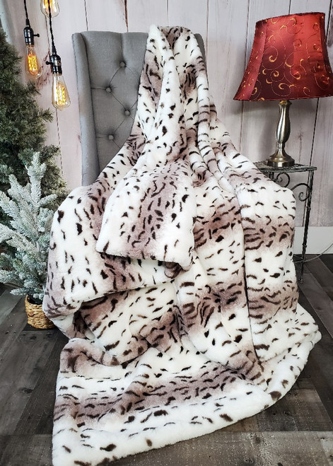 Sepia & Cream CANADIAN LYNX, X-Large Adult Blanket. (60"x75")
