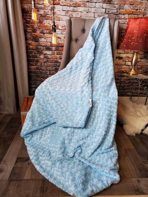 A 50"x60" Baby Blue Roses Blanket, w/DIVINE upgrades *DEAL