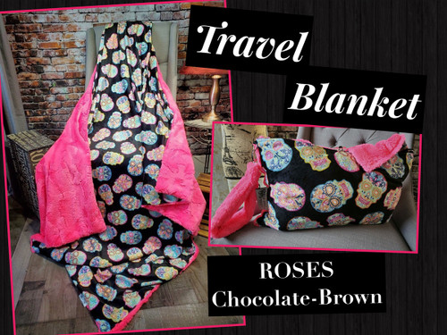 A Neon Pink & "SUGAR SKULLS" Travel Blanket. *DEAL