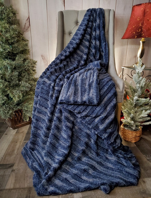 A 53"x60" Iced SABLE Blanket, color is Navy. DIVINE Fabric Upgrade. *DEAL