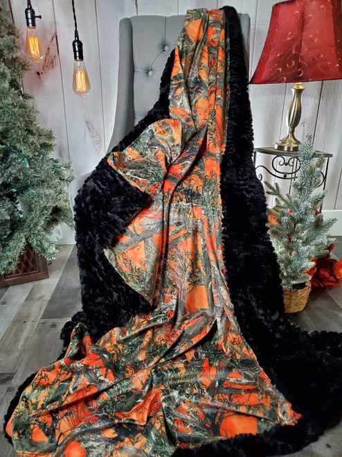 A 60"x60" CAMOUFLAGE Blanket, color is Orange Timber. w/the "GATOR" Minky back. *DEAL