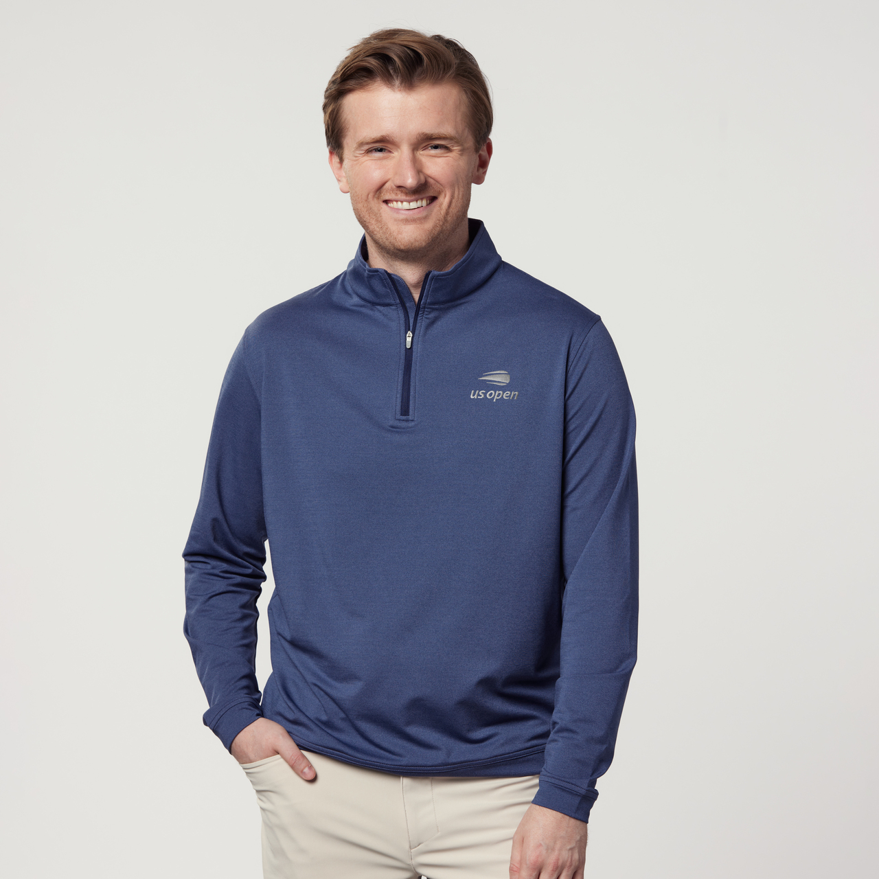 【新品タグ付】PETER MILLAR M 紺 ゴルフ UPF50 Peter Millar Perth Mel Performance 1/4 Zip - Navy