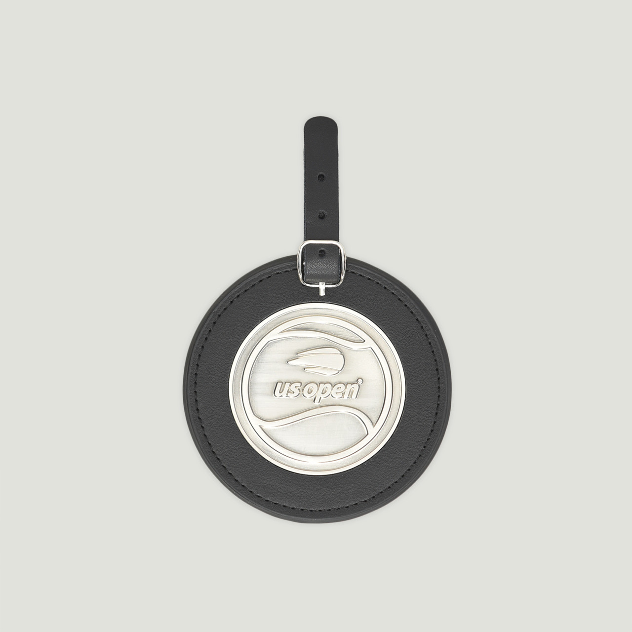 US Open Personalized Leather & Metal Bag Tag- Black & Silver Ball Logo