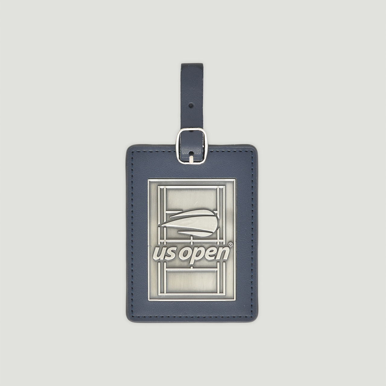 US Open Personalized Leather & Metal Bag Tag- Navy/Silver Court Logo