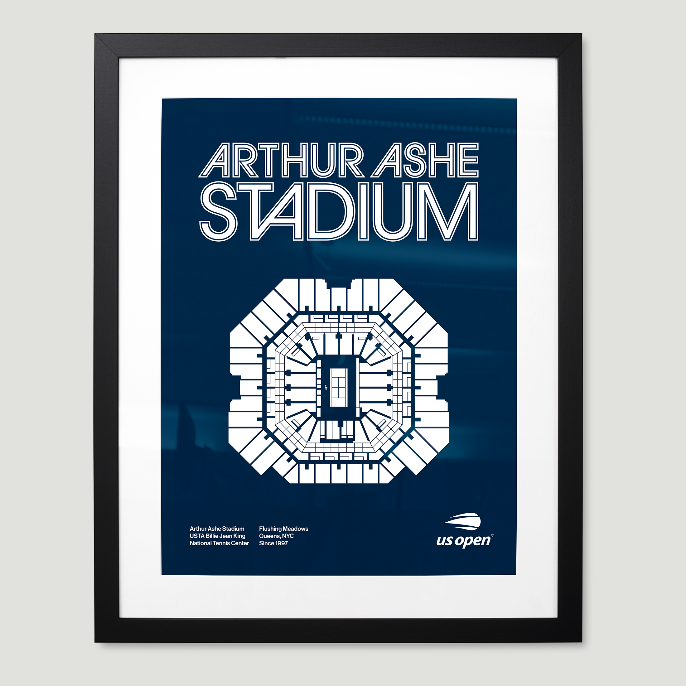 US Open Honored Press Framed Arthur Ashe Stadium - Navy-White