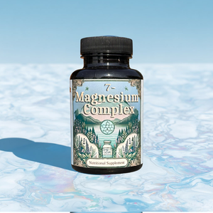 bottle of magnesium on blue/white swirl background