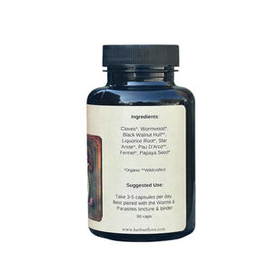 Ingredients label of parasite capsules bottle