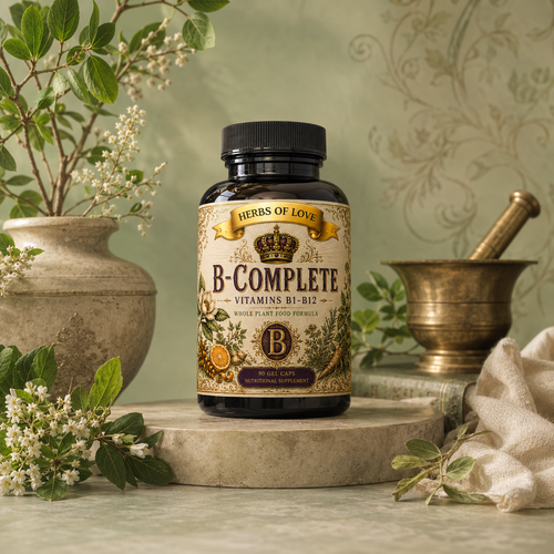 Bottle of vitamin B: plant sourced on victorian style display