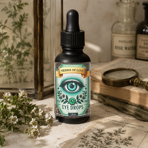 Bottle of eyedrops with snowcapped mountains in background