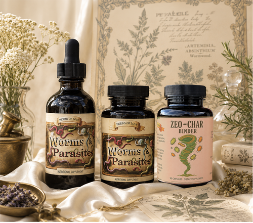 Victorian display picture of parasites bundle - capsules, tincture and binder
