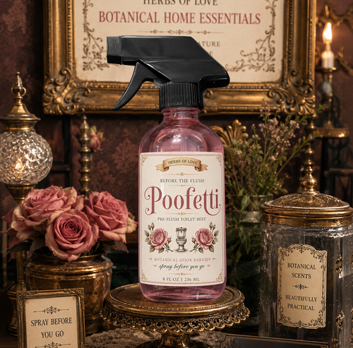 Poofetti toilet spray bottle styled with roses