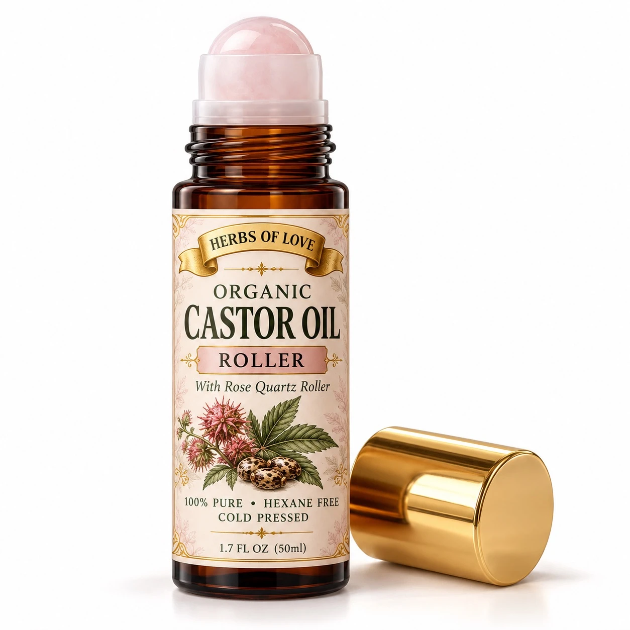 Organic Castor Oil with Rose Quartz Roller
