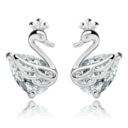 14K Plated Sterling Silver Earrings, White Gold Swan Stud Earrings for Girls Women 14K Plated Sterling Silver Earrings, White Gold Swan Stud Earrings for Girls Women