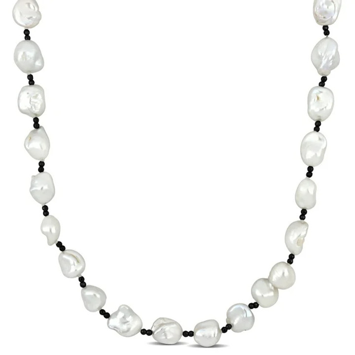 Miabella Women's 10-11mm Keshi Pearl and Hematite Beads Necklace - Sterling Silver, Lobster Clasp