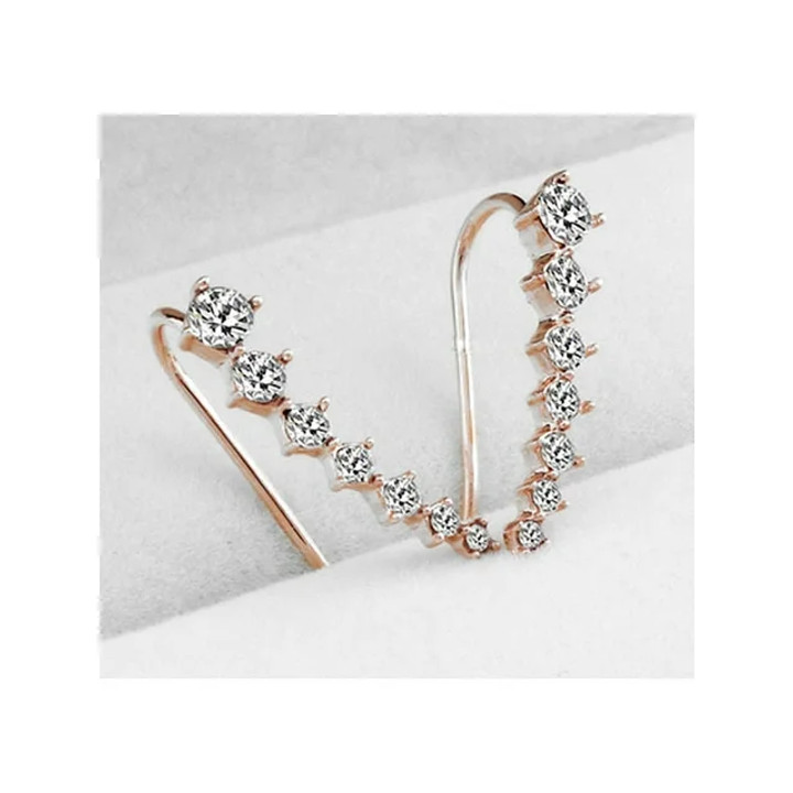 Rose Gold Plated Silver Ear Climbers CZ Crawler Earrings 24mm