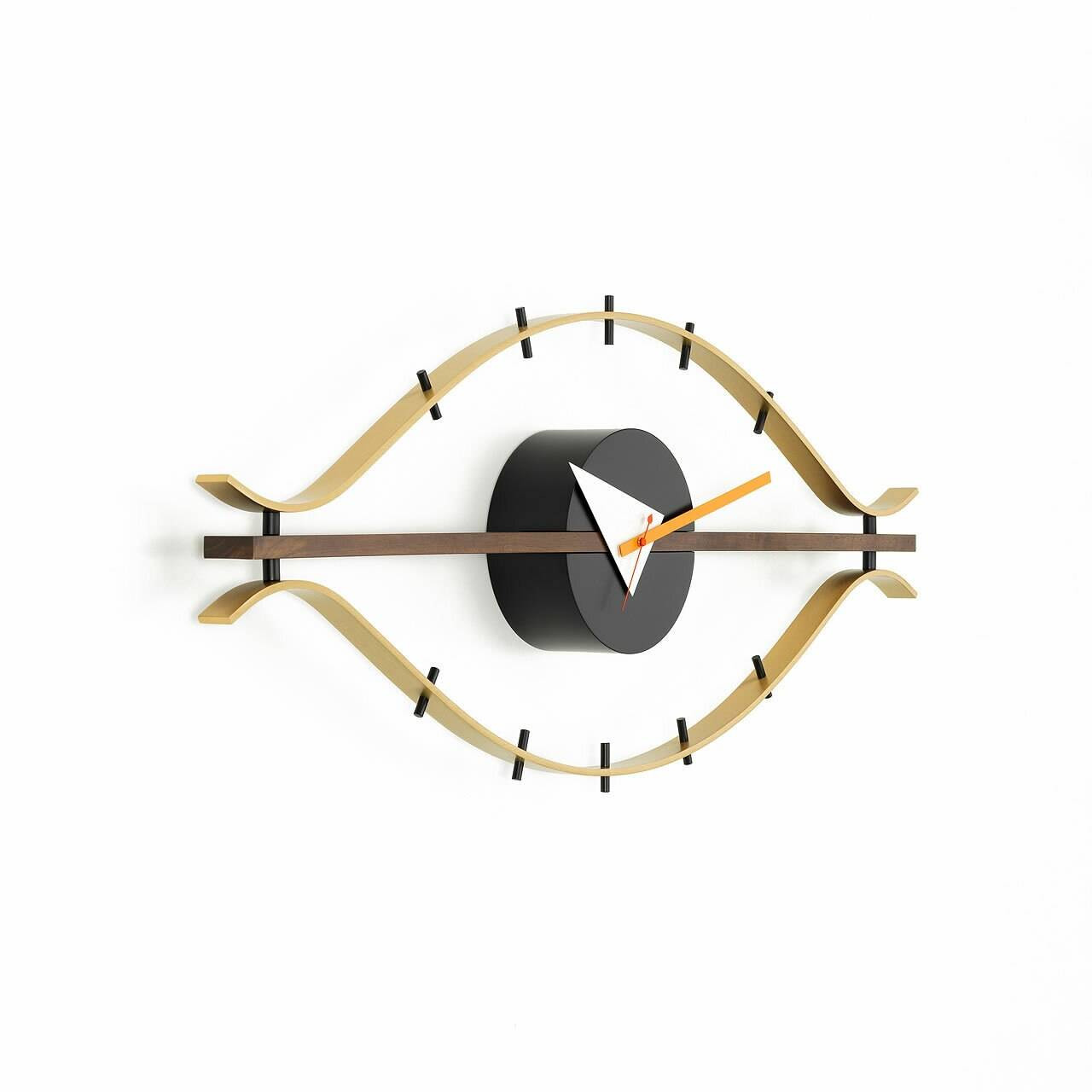 Nelson Eye Clock by Vitra Brass, Walnut Modern Wall Clock