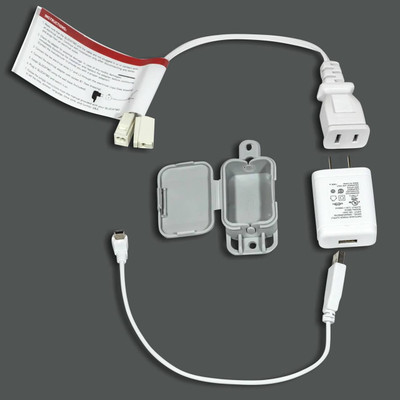 top: Direct Power Connector, middle: Junction Box, middle-right: power adaptor plug, bottom: short USB cable top: Direct Power Connector, middle: Junction Box, middle-right: power adaptor plug, bottom: short USB cable
