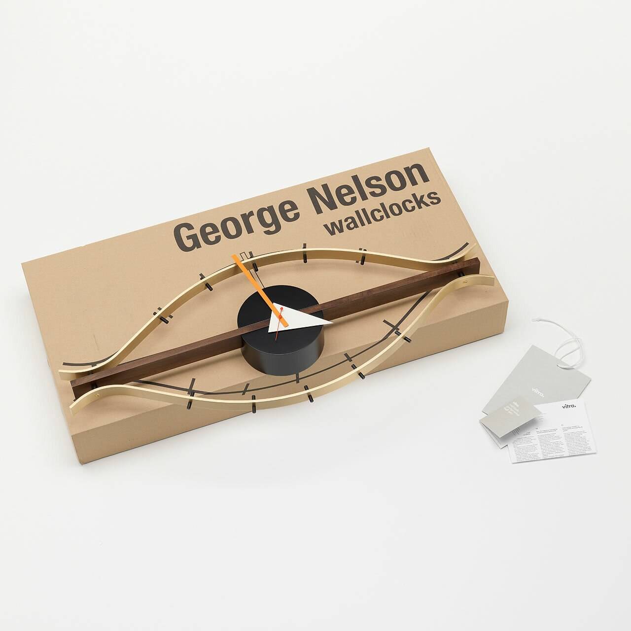 vitra e Nelson 掛け時計 George Nelson Eye Clock by Vitra | Brass, Walnut Modern Wall Clock