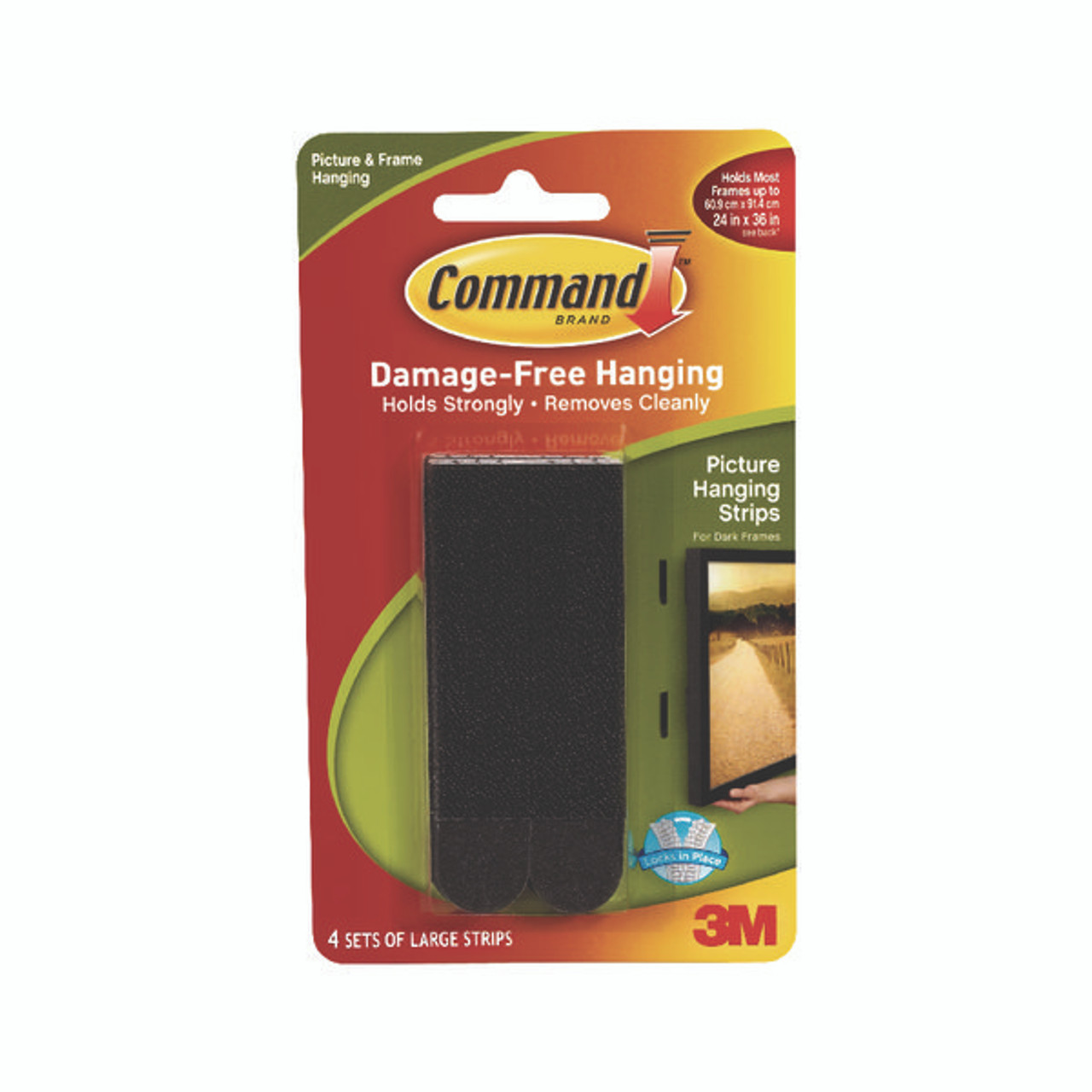 Command Large Picture-Hanging Strips, Black, 24-Sets